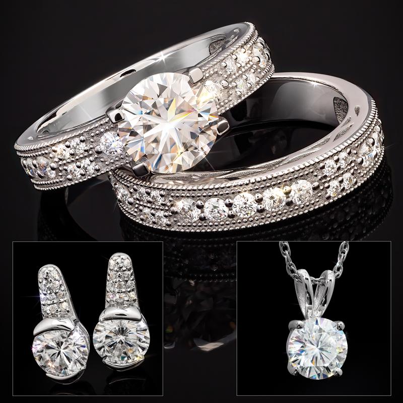 Dearly Beloved Moissanite Rings, Earrings, Pendant & Chain